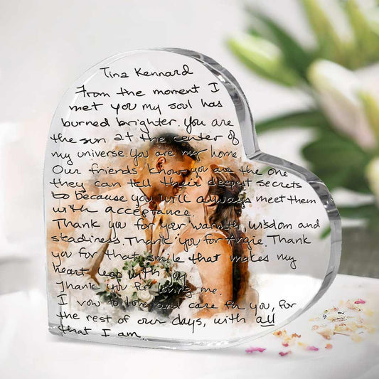 Handwritten Wedding Vows With Personalized Watercolor Portrait - Personalized Husband And Wife Custom Shaped Acrylic Plaque