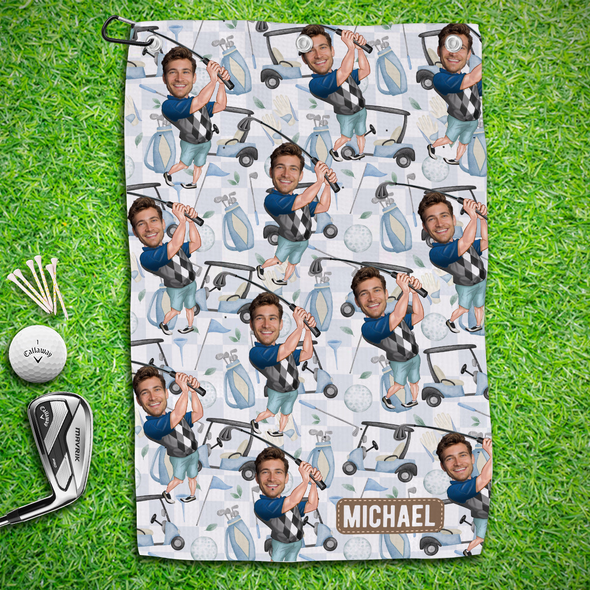 Serviette de golf personnalisée avec photo humoristique d'un golfeur - Serviette de golf humoristique