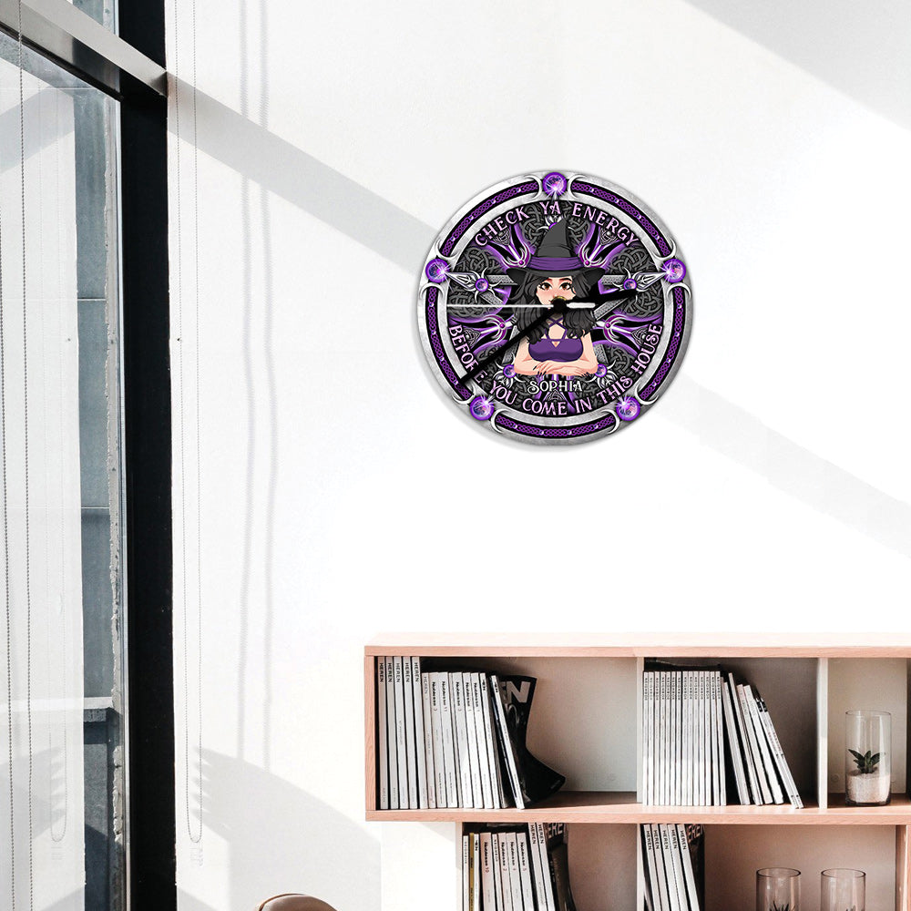 Check Ya Energy - Horloge murale de sorcière personnalisée