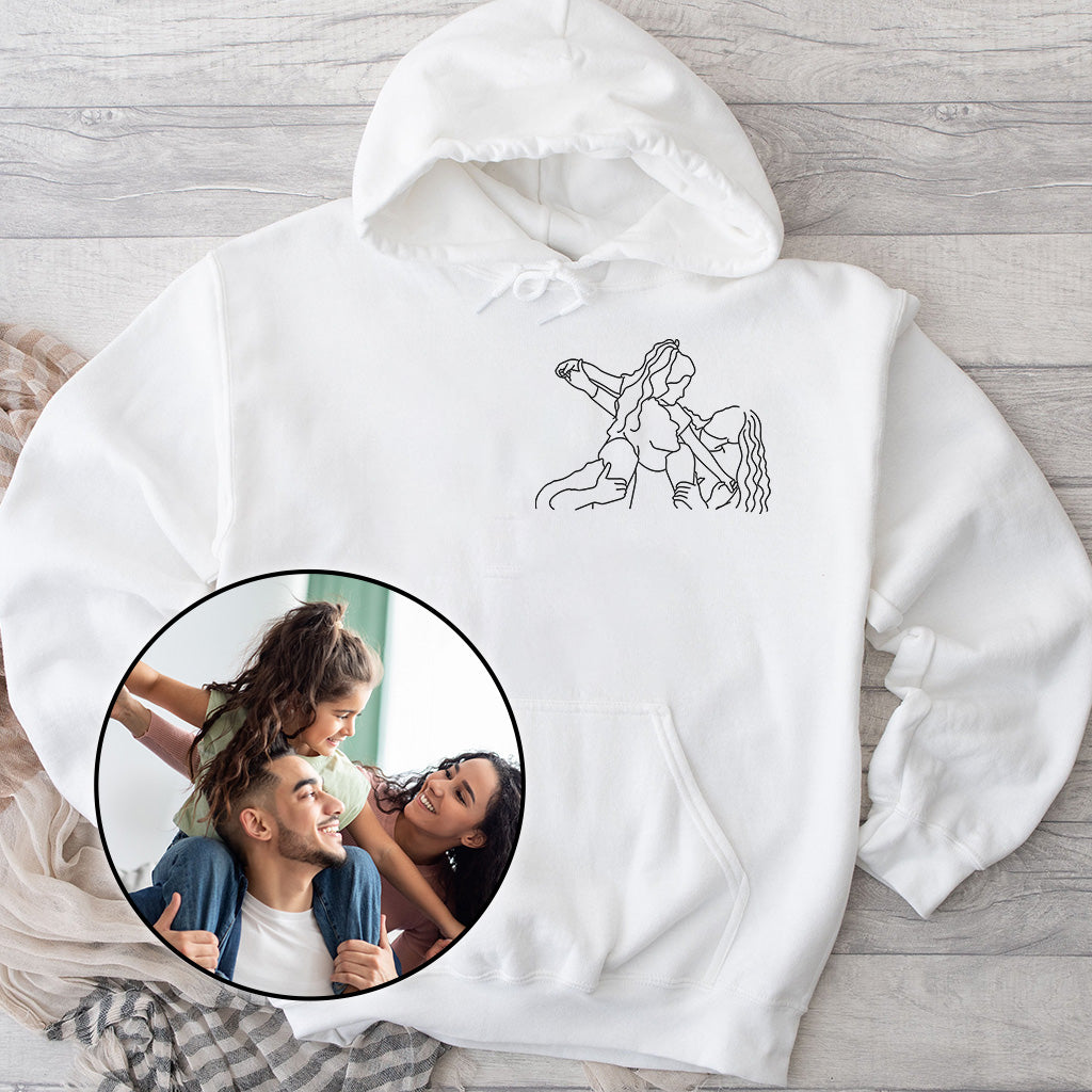 Sweat à capuche brodé personnalisé avec motif au trait - Modèle familial