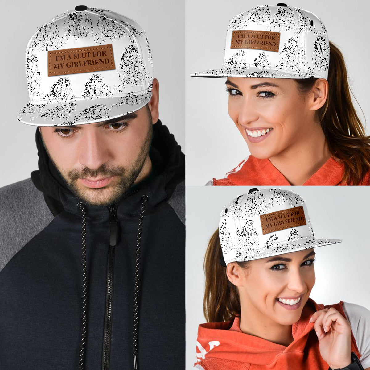 Dessin au trait personnalisé pour couple - Cadeau pour petit ami ou petite amie - Casquette personnalisée