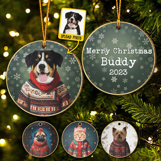 Portrait de Noël personnalisé de votre animal de compagnie - Cadeau pour les amoureux des chiens et des chats - Ornement personnalisé