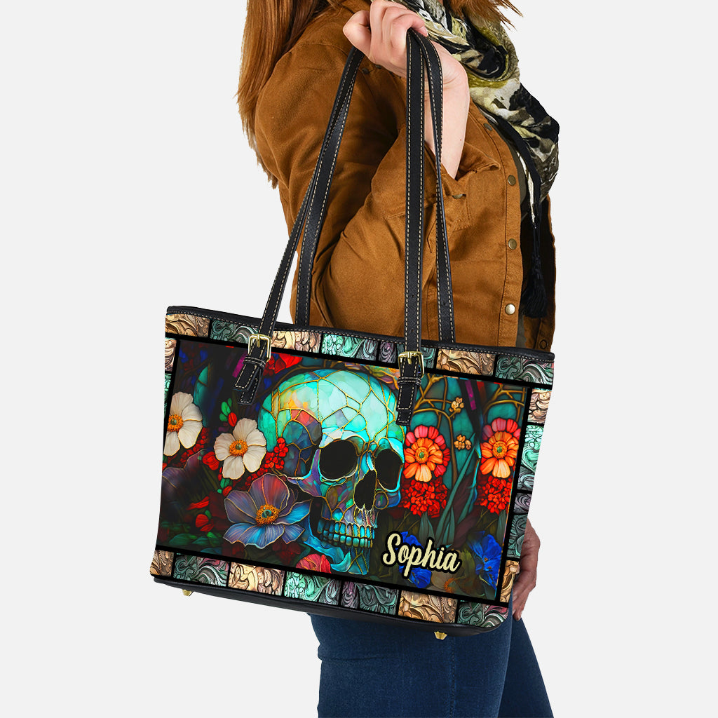 Sac en cuir personnalisé à motif tête de mort florale