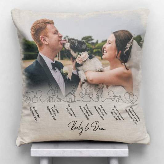Notre histoire jusqu'à présent - Coussin décoratif personnalisé pour couple