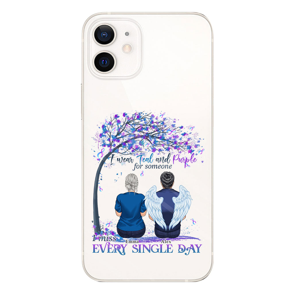 Je porte du turquoise et du violet - Coque de téléphone transparente personnalisée pour la prévention du suicide