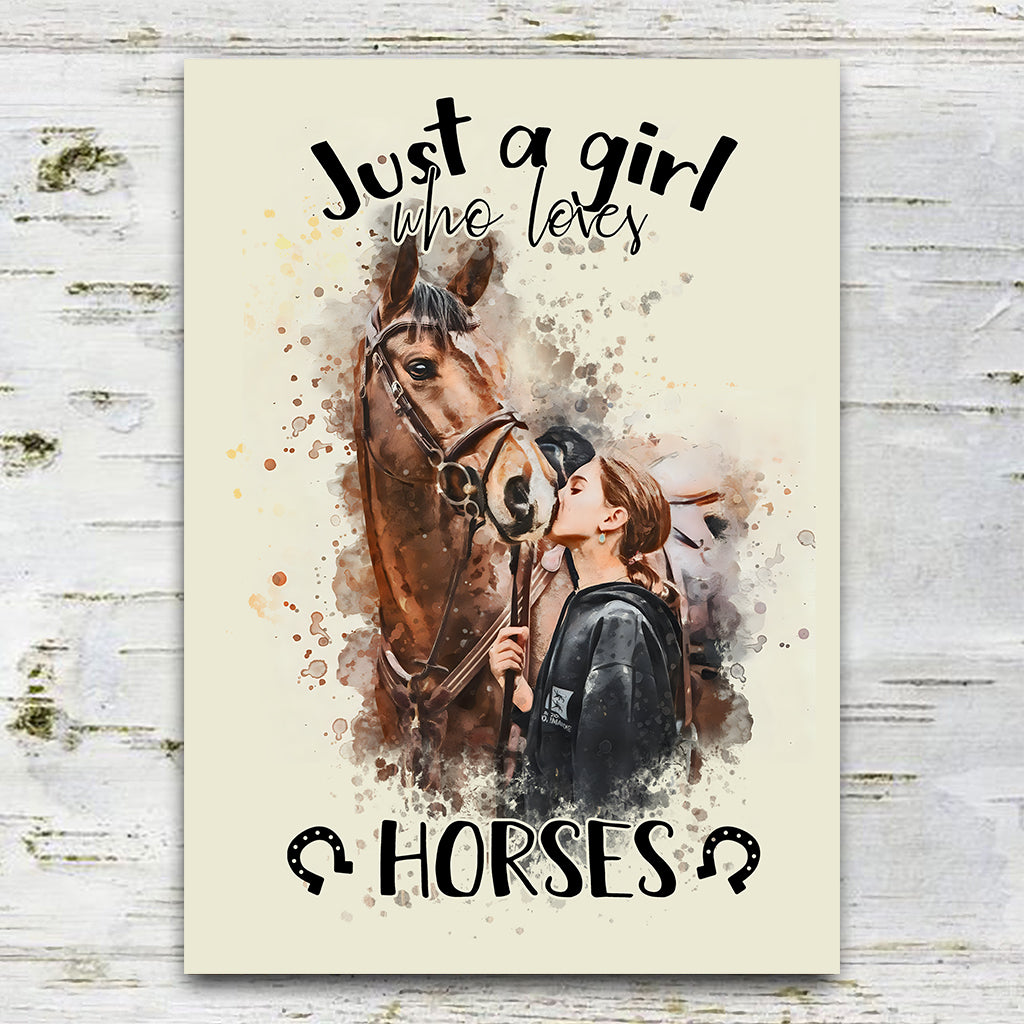 Juste une fille qui aime les chevaux - Panneau métallique rectangulaire personnalisé avec motif cheval