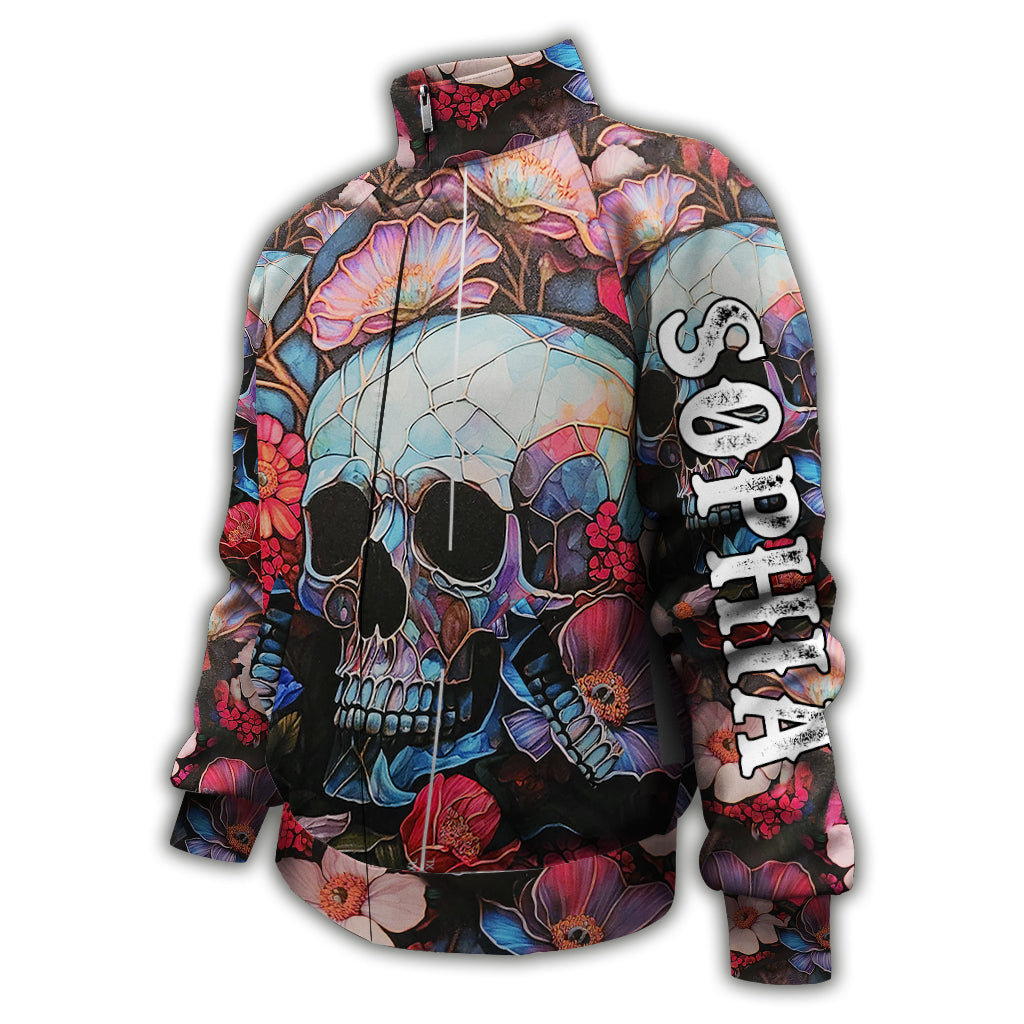 Veste zippée personnalisée à motif tête de mort florale