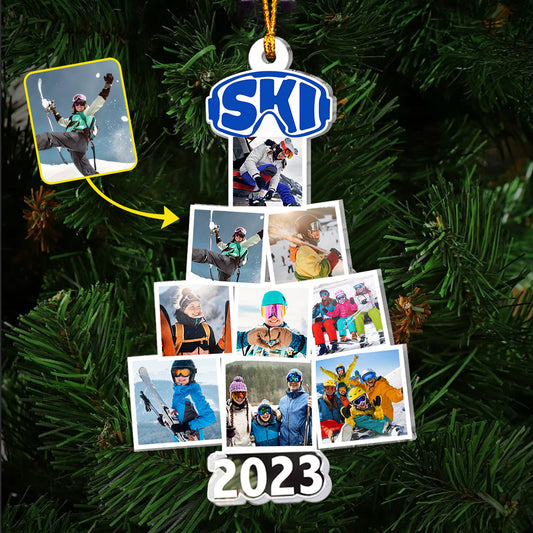 Joyeux Noël - Ornement transparent personnalisé sur le thème du ski