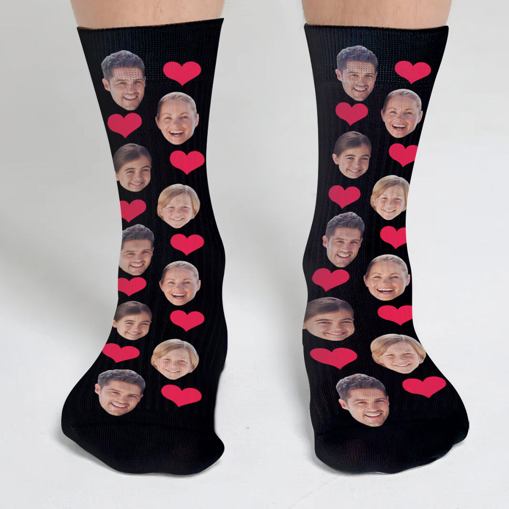 Chaussettes personnalisées pour toute la famille, motif cœur et visage personnalisé
