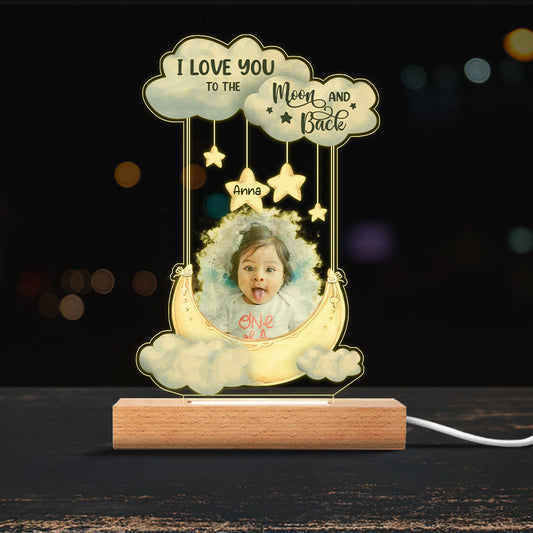 I Love You To The Moon And Back - Personalized Family Shaped Plaque Light Base