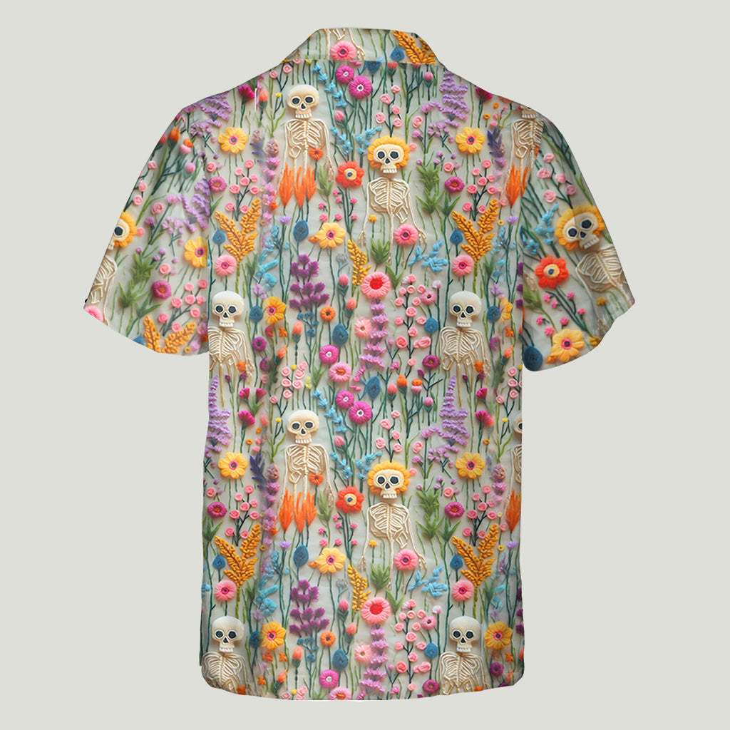 Chemise hawaïenne personnalisée à motif squelette floral et crâne