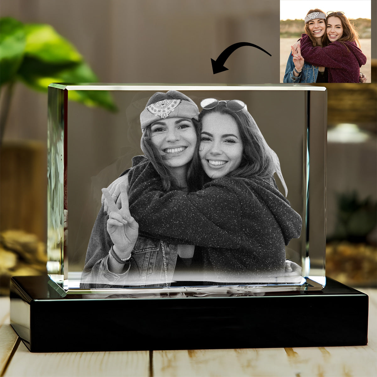 Lampe en cristal 3D cubique gravée au laser avec photo personnalisée pour frère/sœur