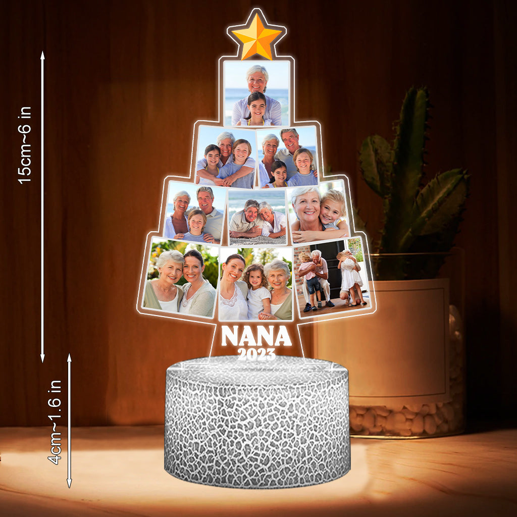 Picture Christmas Tree - Gift for grandma, wife, mom, her - Personalized Shaped Plaque Light Base
