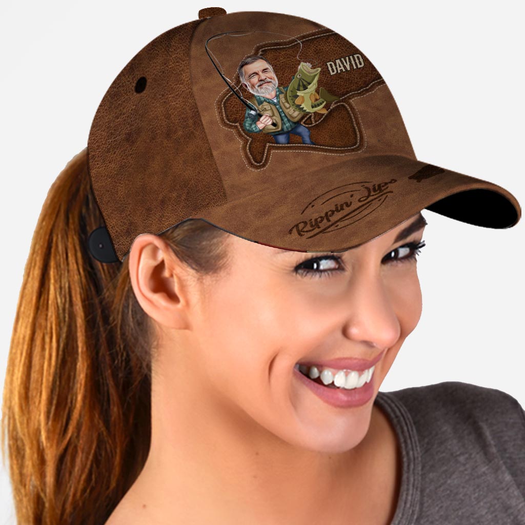 Casquette de pêche classique personnalisée avec photo et motif amusant « Rippin' Lips ».