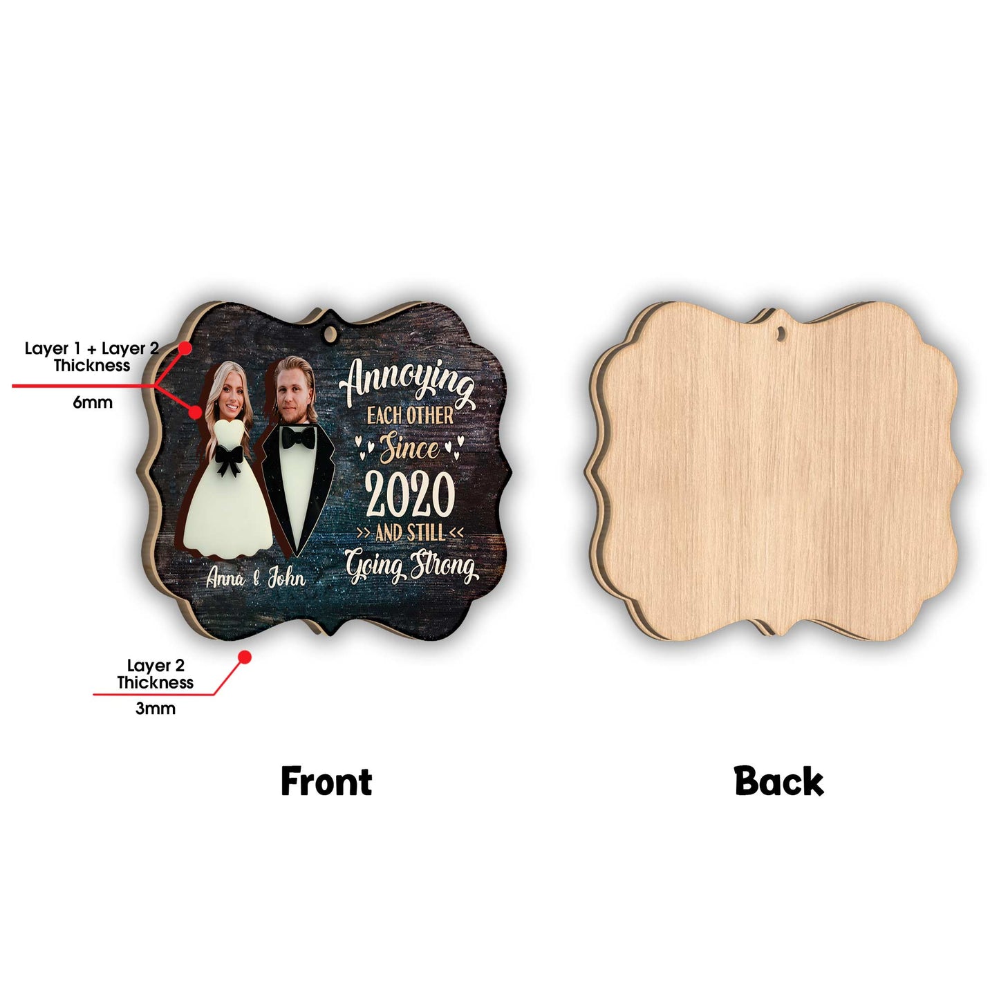 Annoying Each Other - Personalized Husband And Wife 2 Layered Piece Ornament