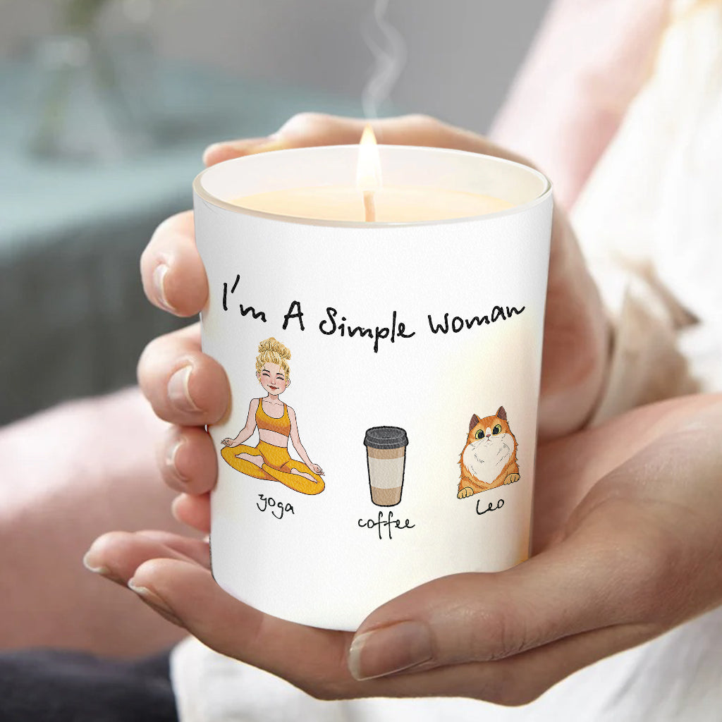 I'm A Simple Woman - Yoga gift for dog lover, cat lover, cat lover - Personalized Candle With Wooden Lid
