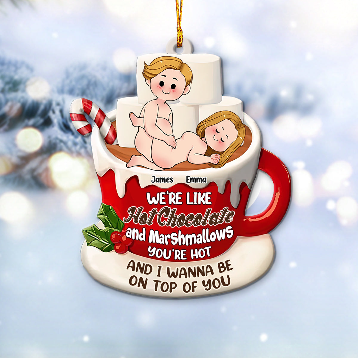 Chocolat chaud et guimauves - Ornement personnalisé pour couple