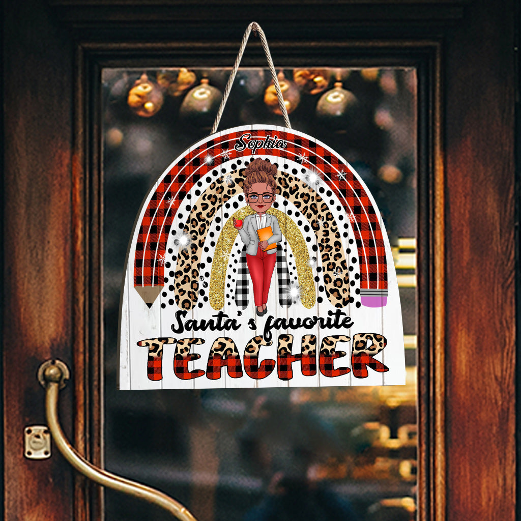 Professeur préféré du Père Noël - Panneau en bois personnalisé pour enseignant