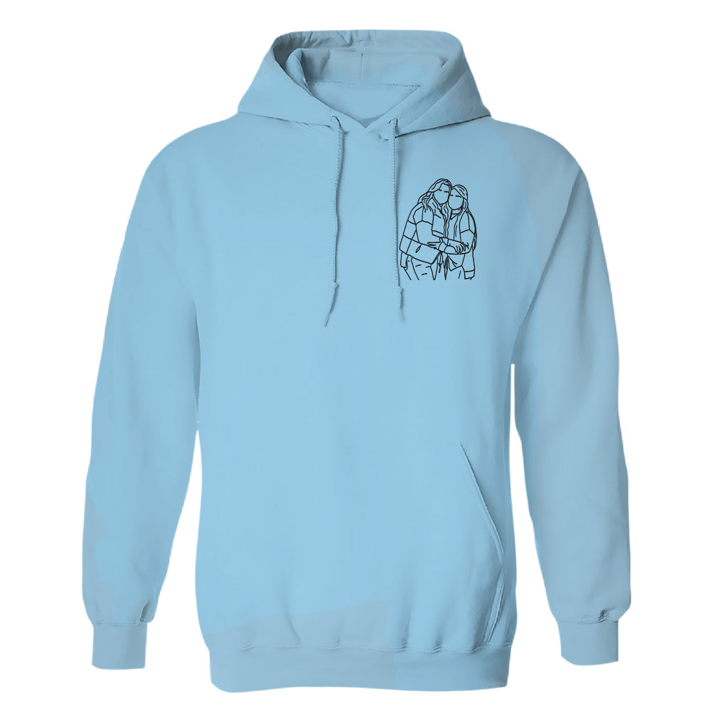 Sweat à capuche brodé personnalisé pour frères et sœurs - Illustration au trait -