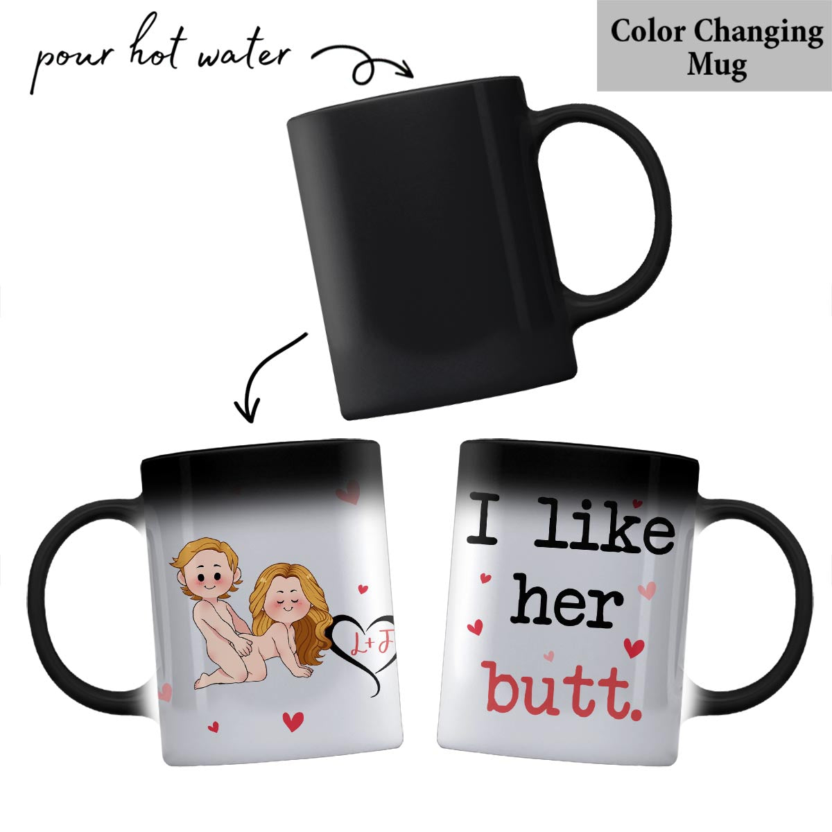 J'aime sa barbe, j'aime ses fesses - Mug personnalisé pour couple
