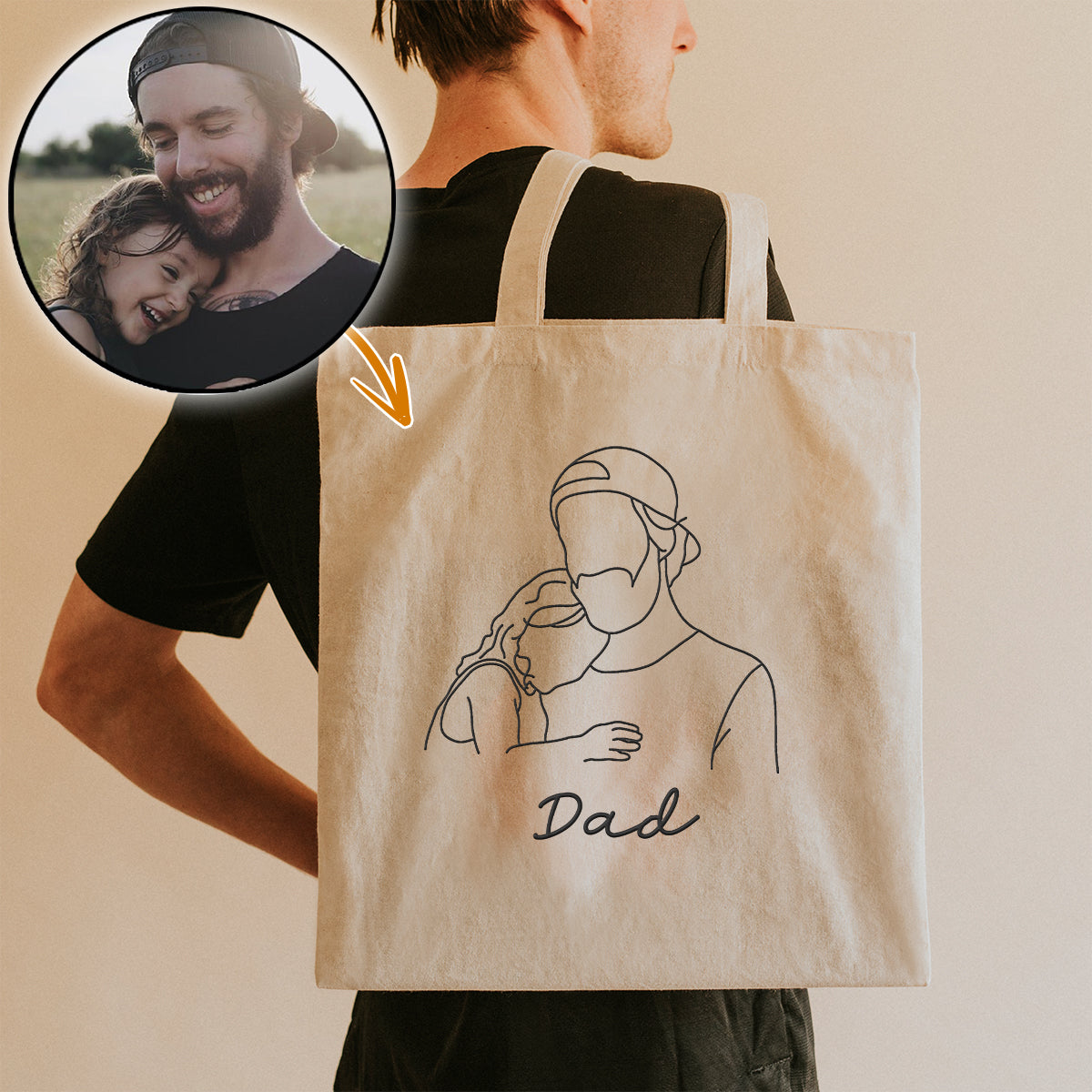 Sac fourre-tout brodé personnalisé avec photo au trait - Sac fourre-tout brodé personnalisé pour beau-père