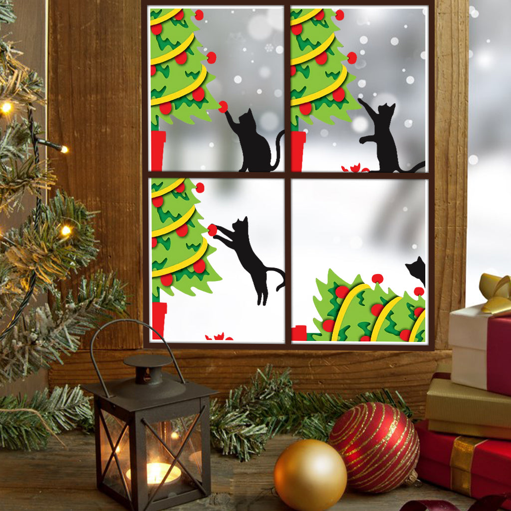 Chat renversant le sapin de Noël - Autocollant personnalisé chat noir