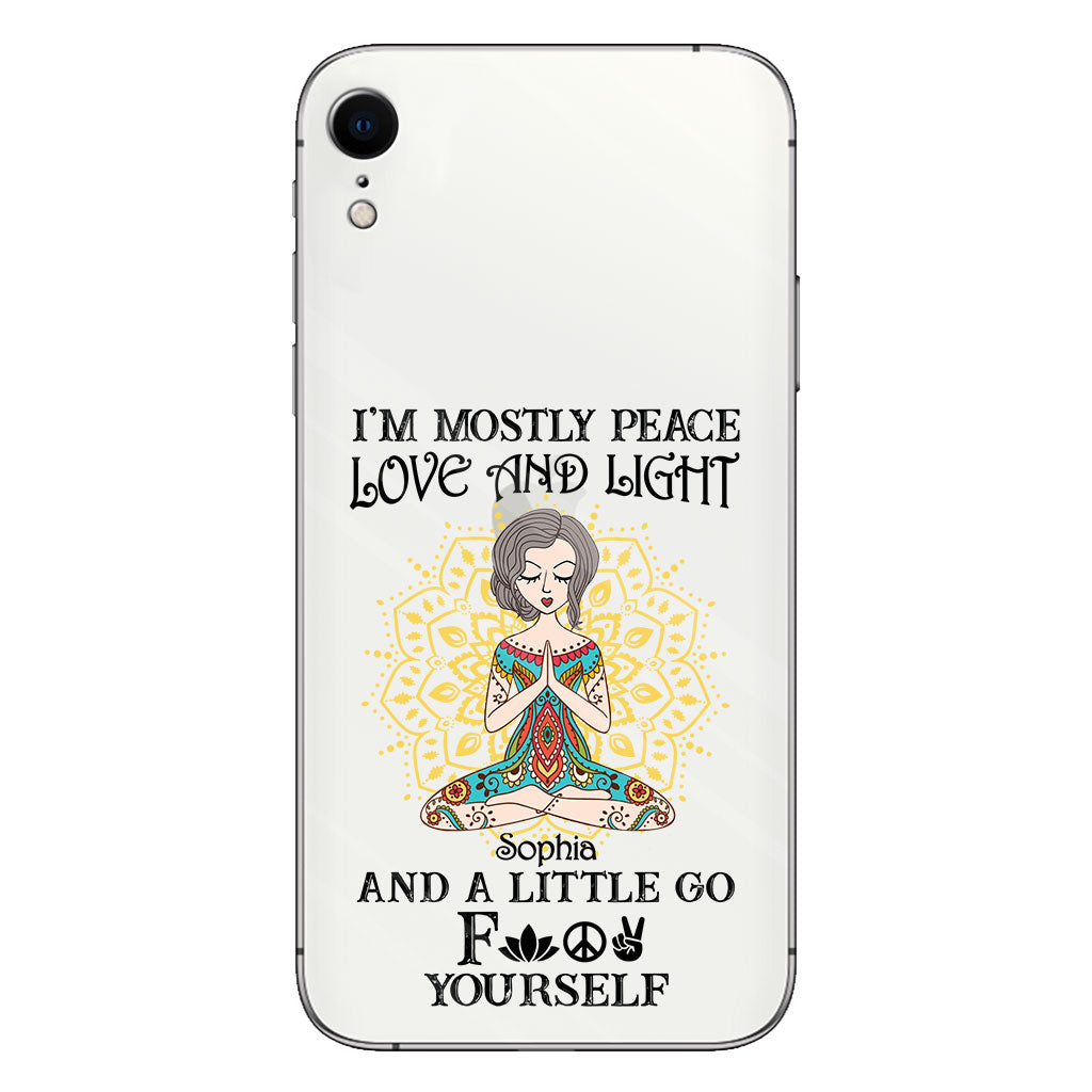 Je suis principalement paix, amour et lumière - Coque de téléphone transparente personnalisée sur le thème du yoga