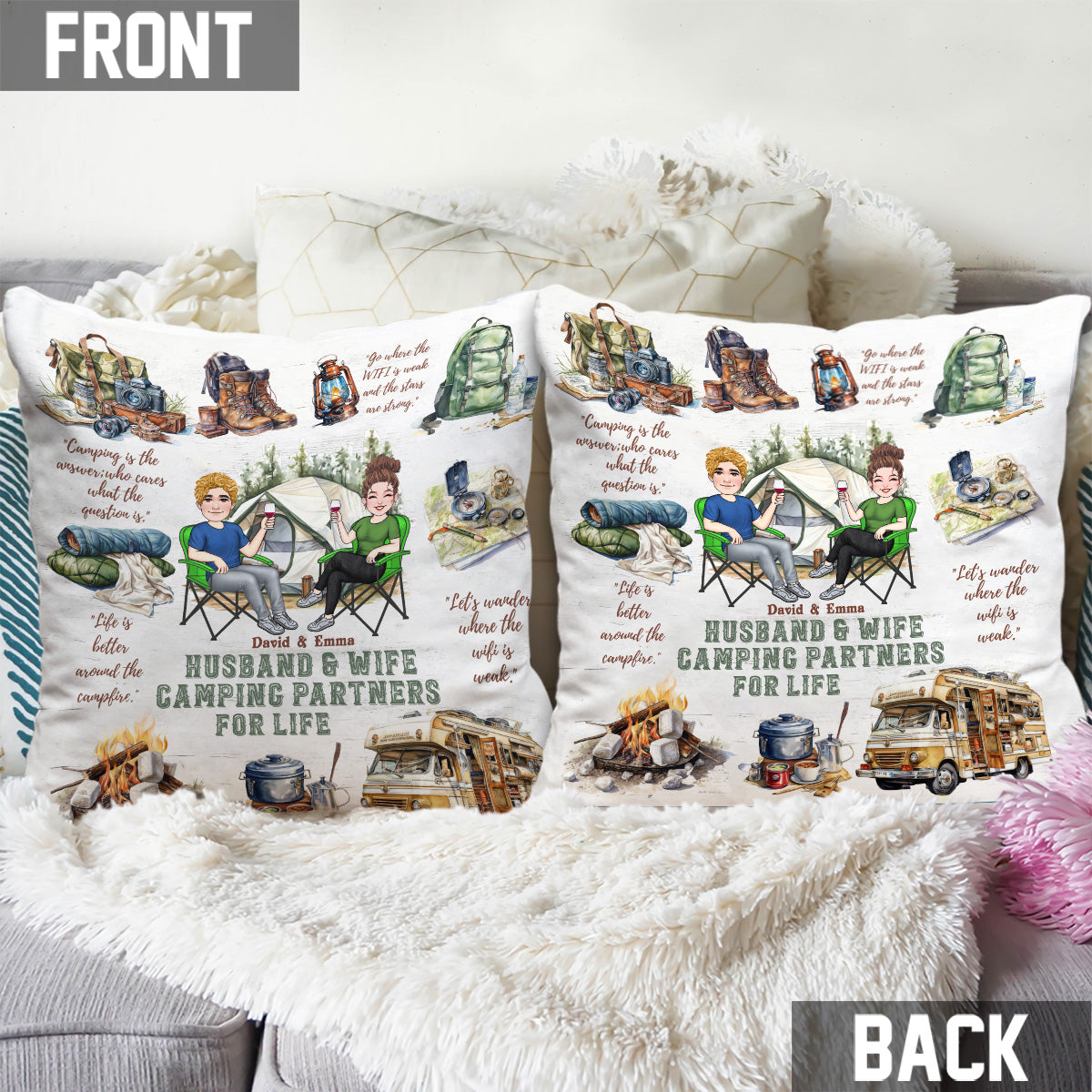 Camping Life - Coussin décoratif de camping personnalisé