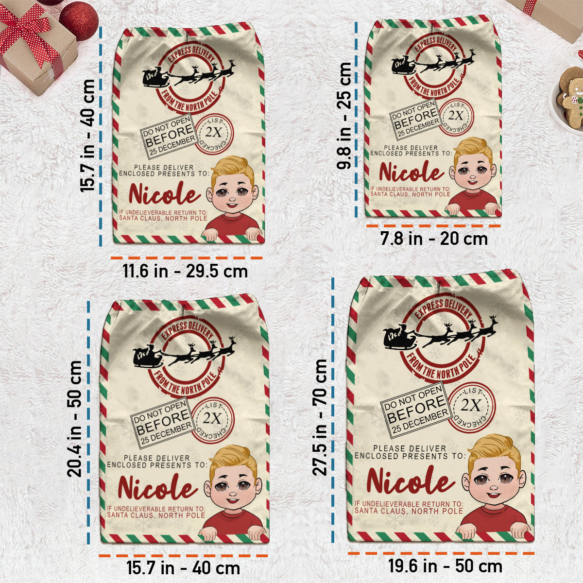 Sac de livraison du Père Noël North Pole Express - Sac fourre-tout familial personnalisé à cordon