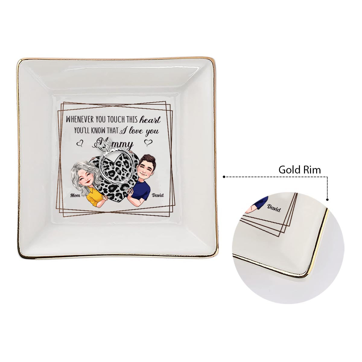 Chaque fois que vous touchez ce cœur - Cadeau pour maman, grand-mère, grand-père, fille, fils, petite-fille, petit-fils, épouse, époux, papa, tante, oncle, sœur, frère - Porte-bijoux personnalisé