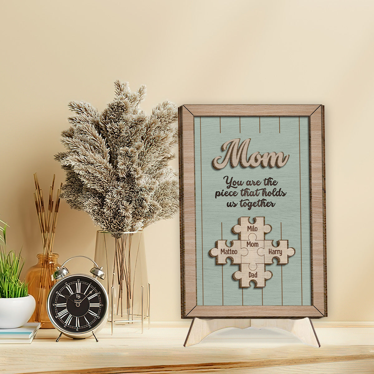 You Are The Piece That Holds Us Together - Personalized Mother 2 Layered Wood Sign / Wood Plaque