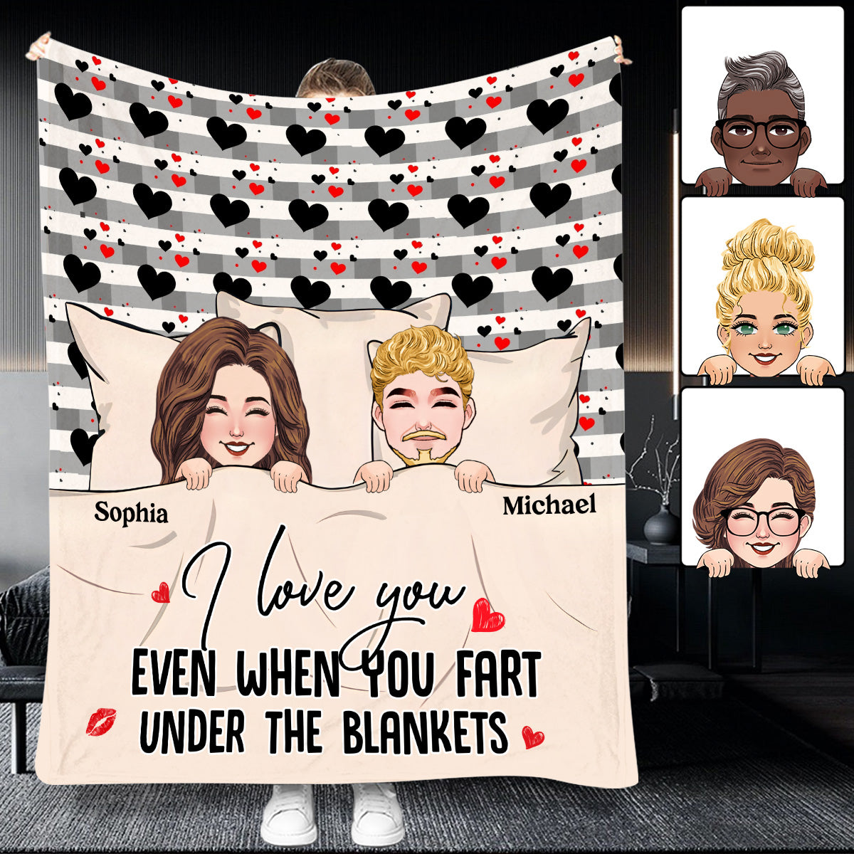 Je t'aime même quand tu pètes sous les couvertures - Couverture personnalisée pour couple