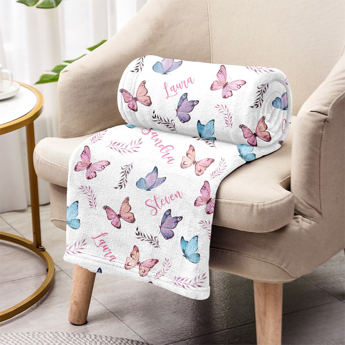 Couverture familiale personnalisée avec nom papillon