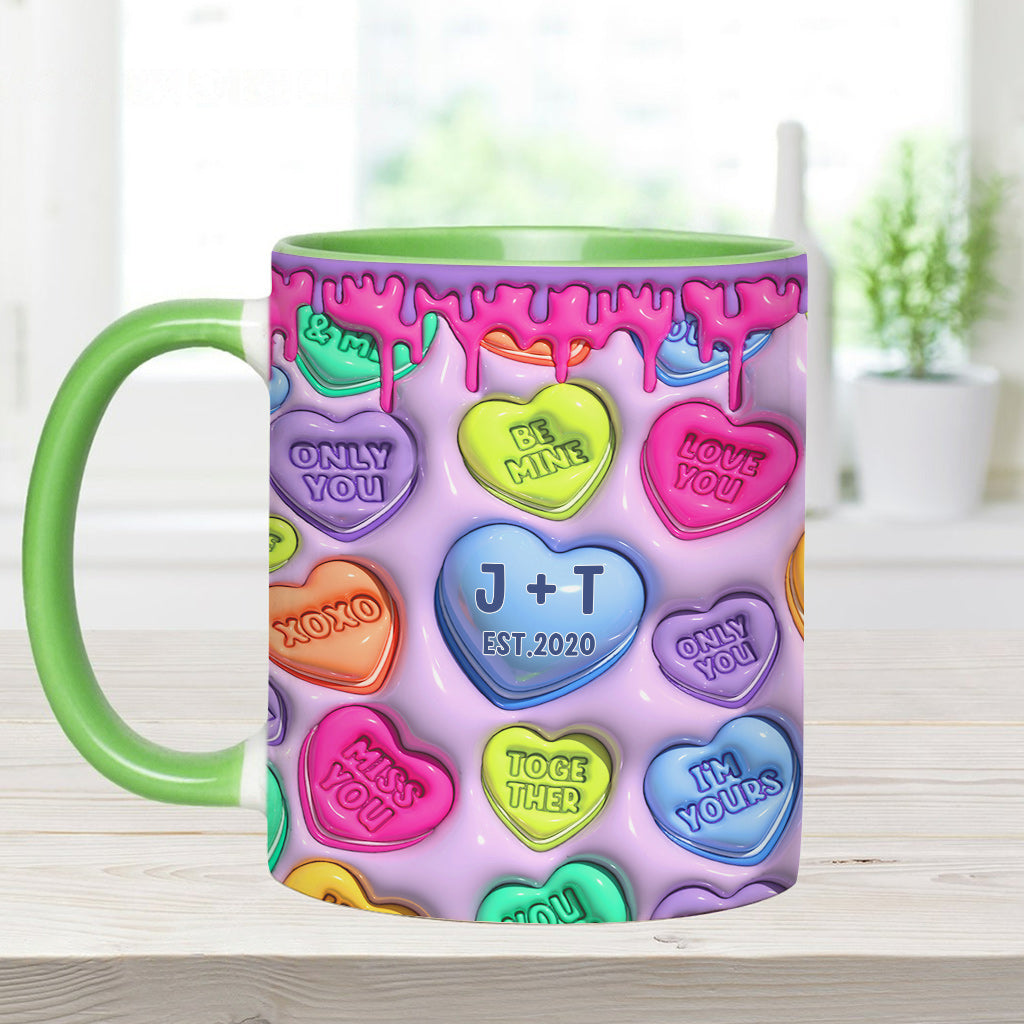 Mug personnalisé pour couple avec cœur coloré gonflable - Nom et date au choix - Mug à motif cœur coloré - Idéal pour un couple