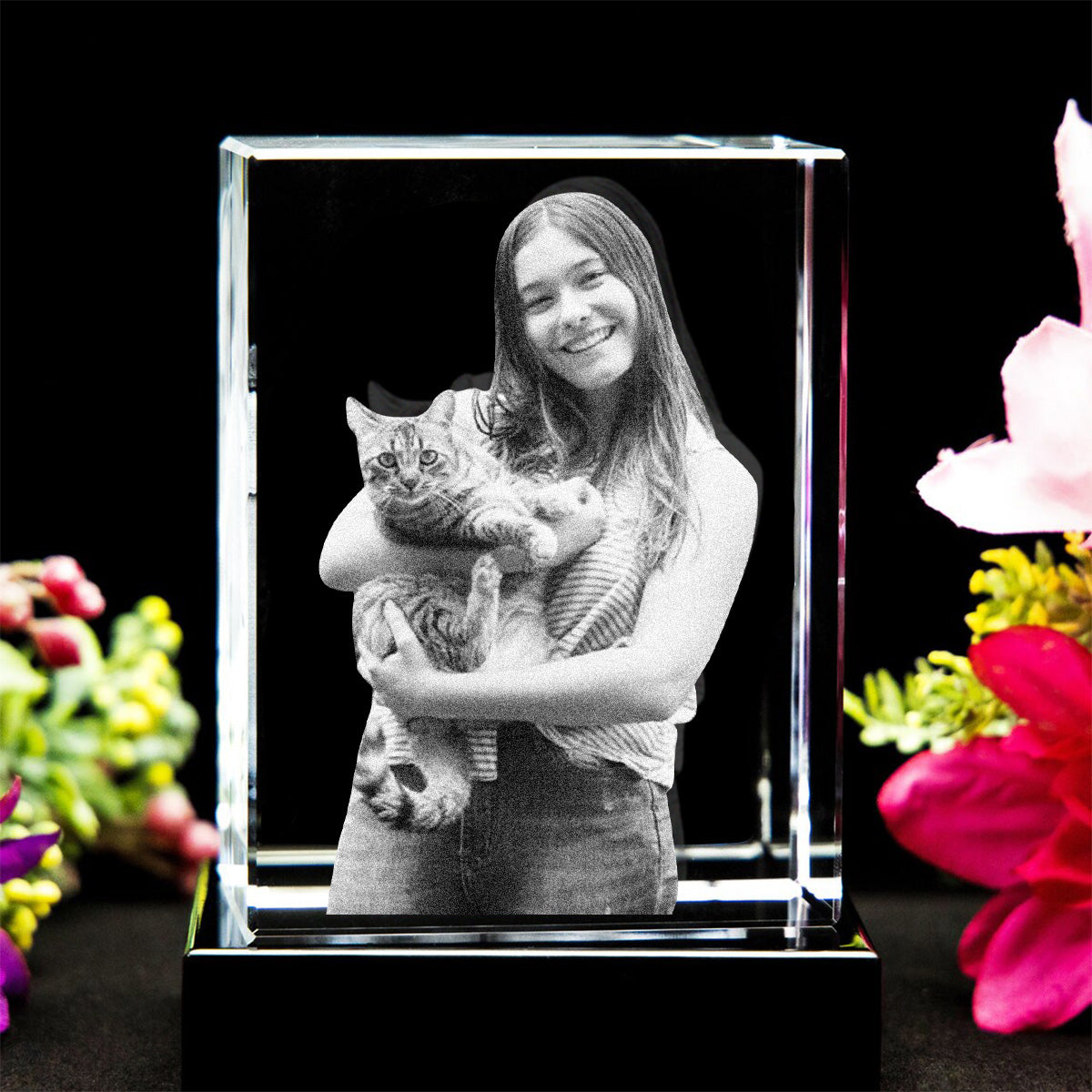 Lampe en cristal 3D cubique gravée au laser avec photo personnalisée - Chat