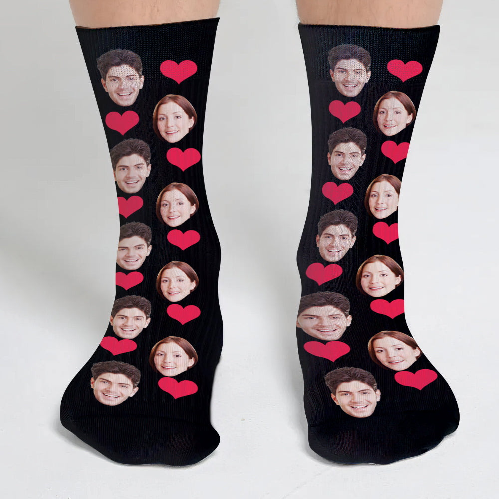 Chaussettes personnalisées pour couples avec motif cœur et visage personnalisé