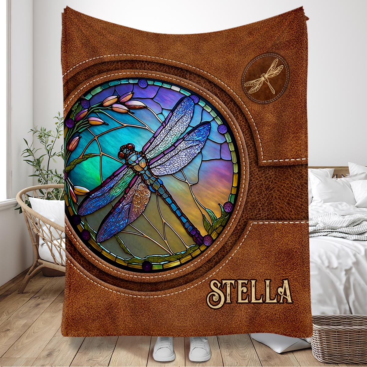 Couverture libellule personnalisée en vitrail