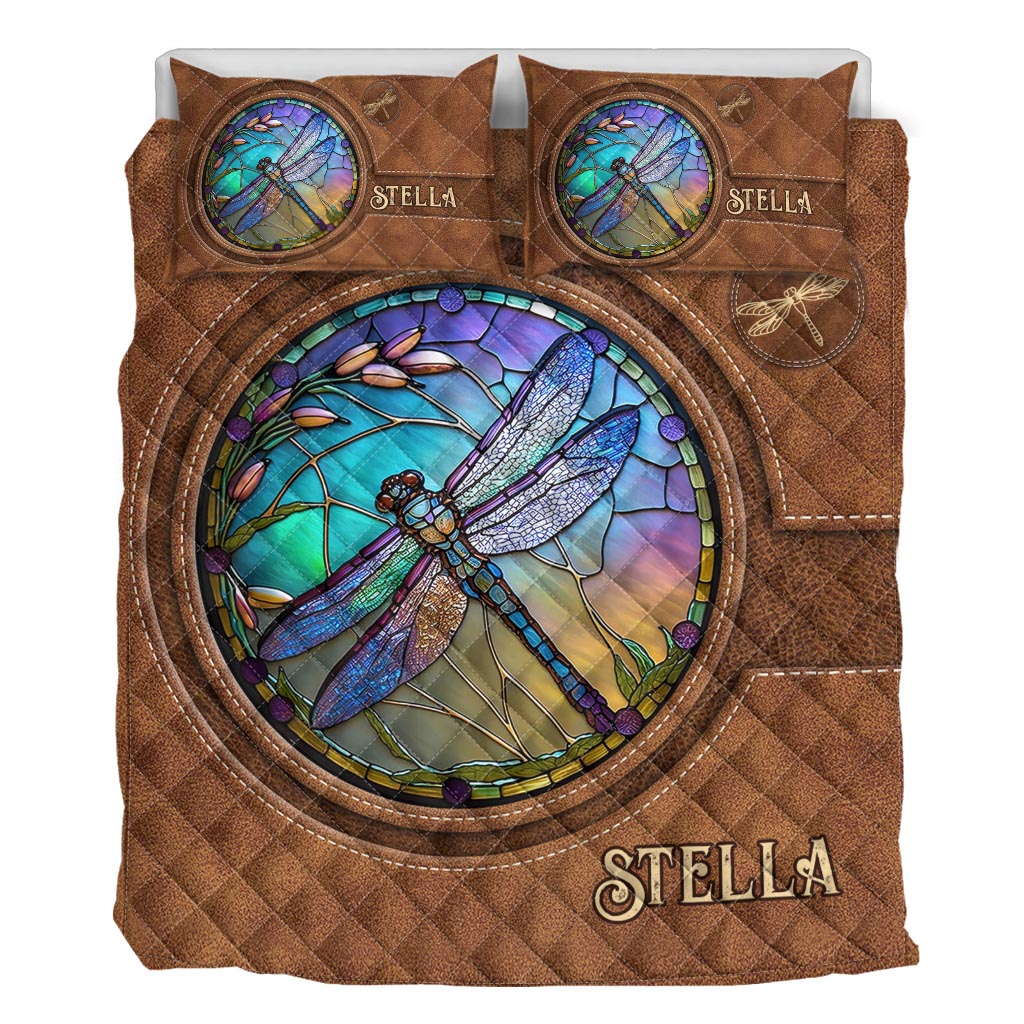 Libellule en vitrail - Ensemble de courtepointe personnalisé Libellule