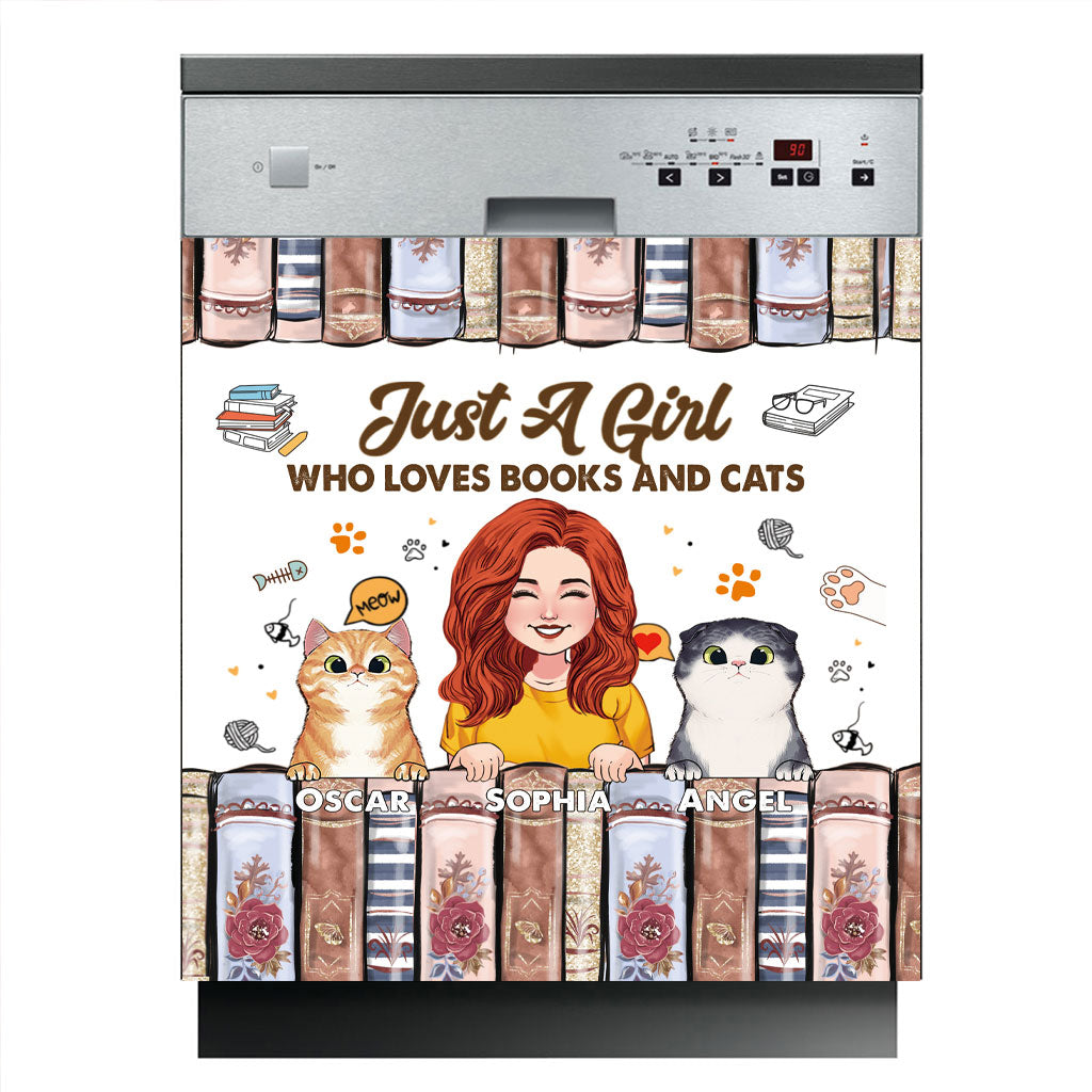 J'adore les livres et les chats - Housse de lave-vaisselle personnalisée en forme de livre