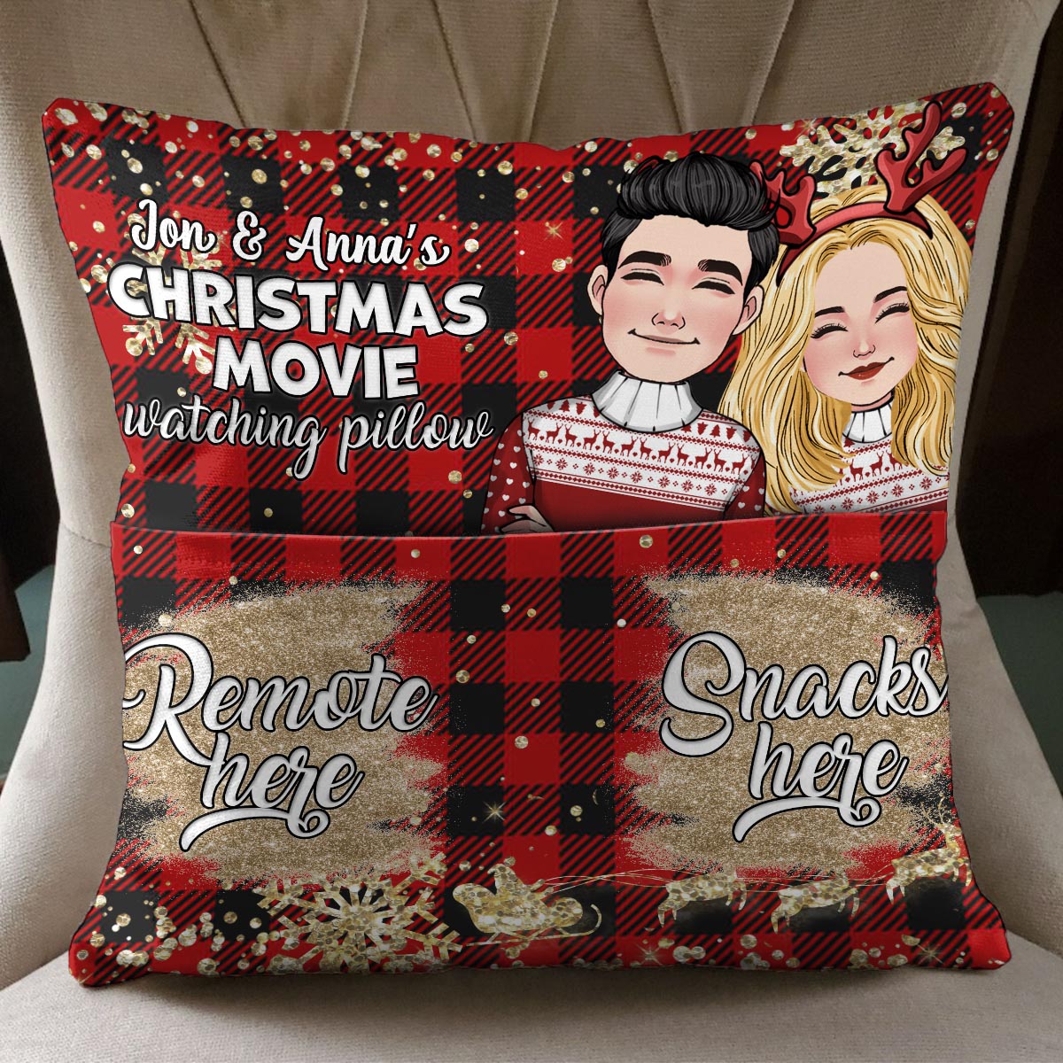Christmas Movie Watching Pillow - Personalized Couple Pocket Pillow