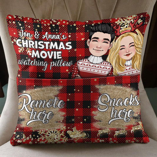 Oreiller de Noël pour regarder des films - Oreiller de poche personnalisé pour couple