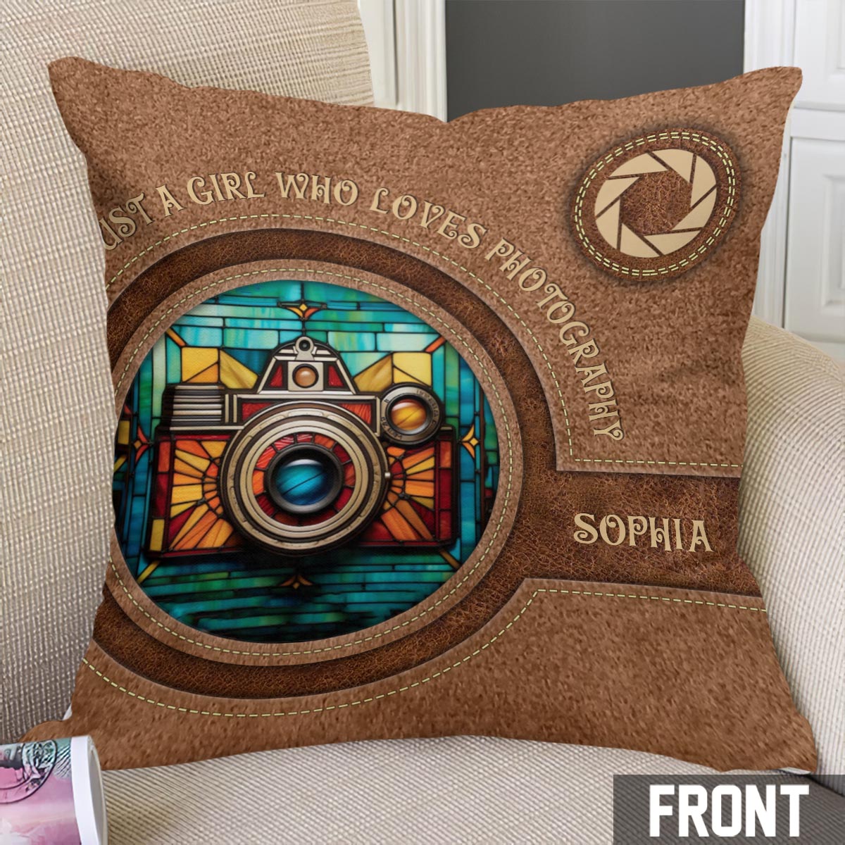 Coussin décoratif personnalisé « Juste une fille qui aime la photographie »