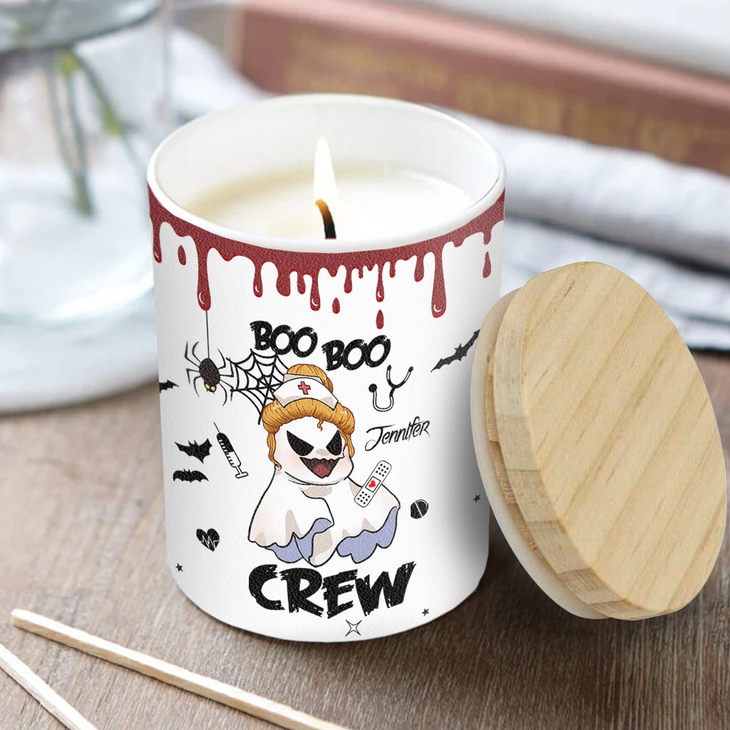 Bougie personnalisée Boo Boo Crew pour infirmière avec couvercle en bois