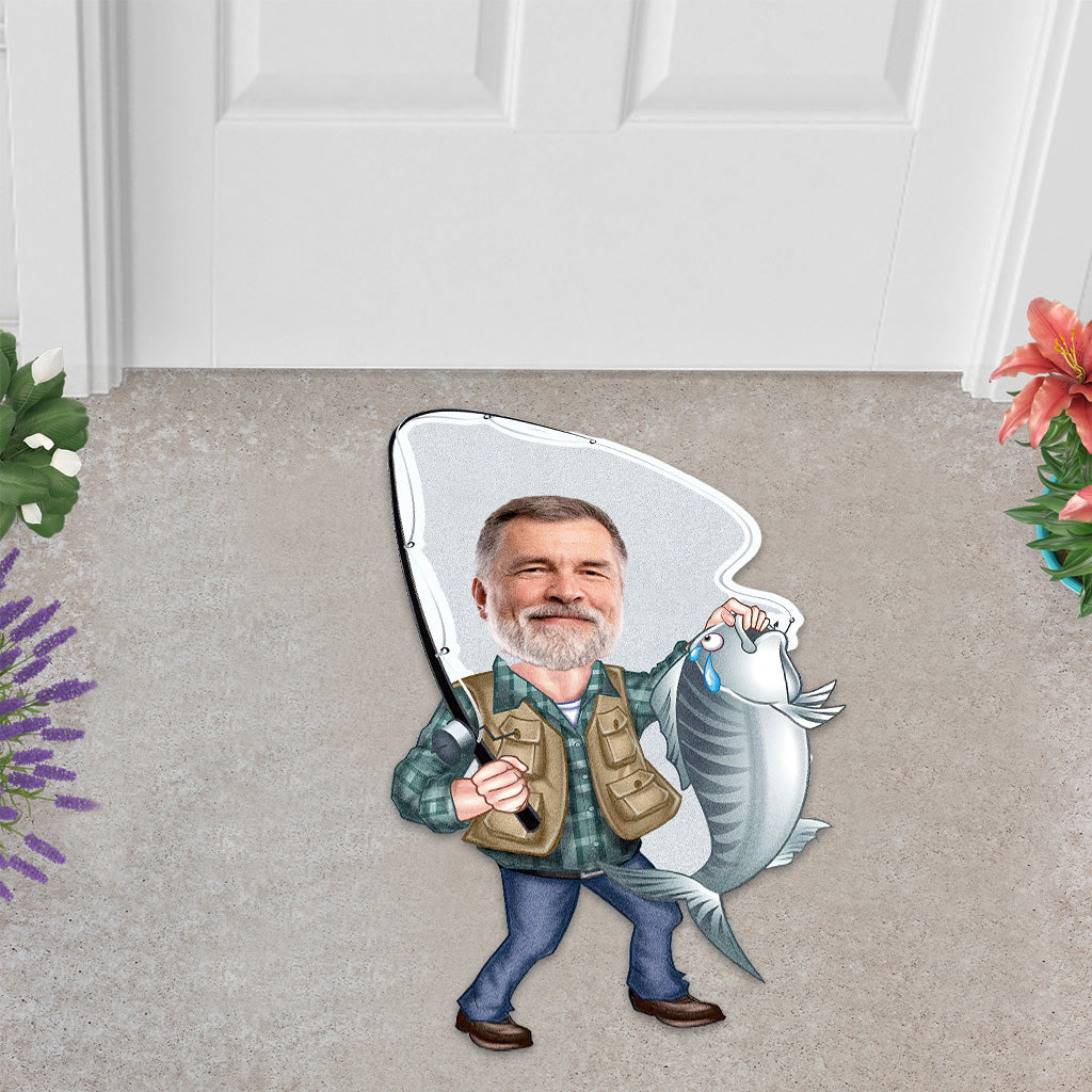 Paillasson personnalisé « Amoureux de la pêche » en forme de pêche