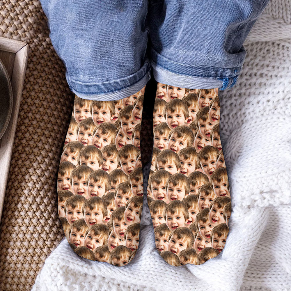 Chaussettes personnalisées pour petit-fils avec visage imprimé - Modèle à motif imprimé