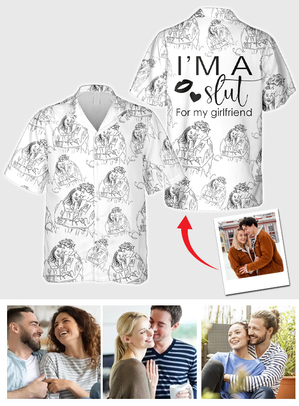 Dessin au trait personnalisé pour couple - Cadeau pour petit ami et petite amie - Chemise hawaïenne personnalisée