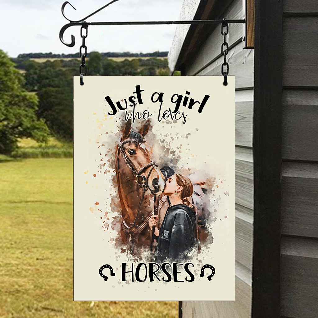 Juste une fille qui aime les chevaux - Panneau métallique rectangulaire personnalisé avec motif cheval