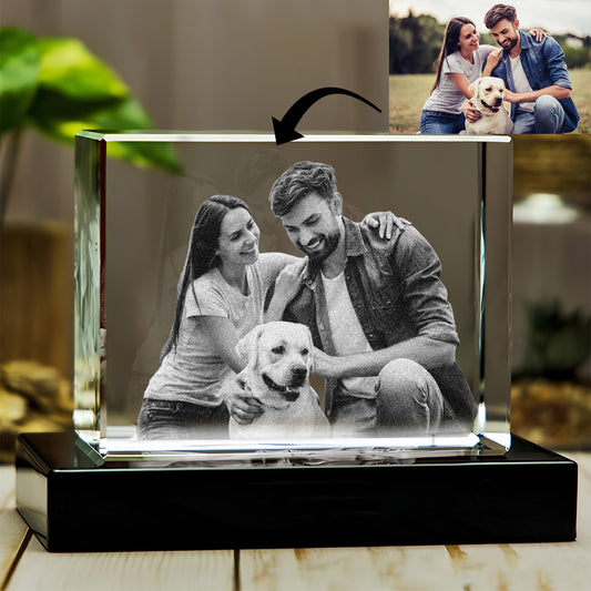 Lampe en cristal 3D cubique gravée au laser avec photo personnalisée pour chien