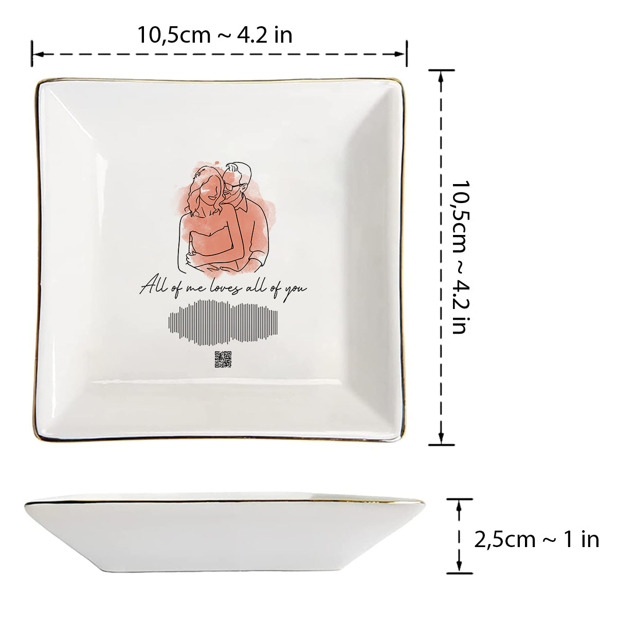 Romantic Couple Song Sound Wave Line Art - Personalized Husband And Wife Jewelry Dish