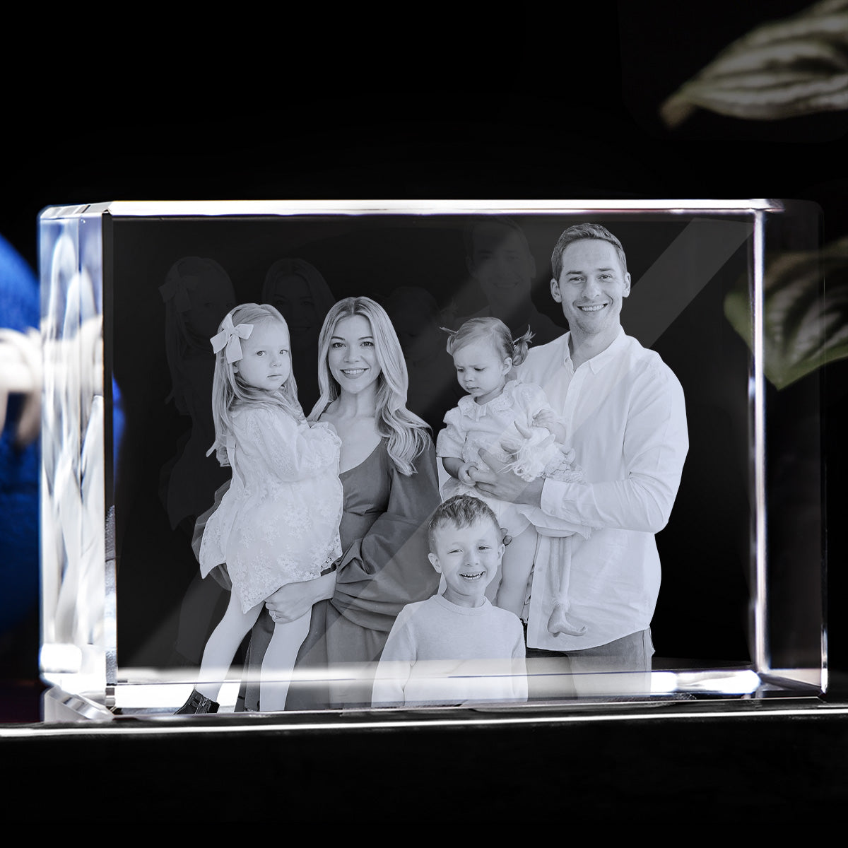 Lampe en cristal 3D cubique gravée au laser avec photo personnalisée - Modèle familial